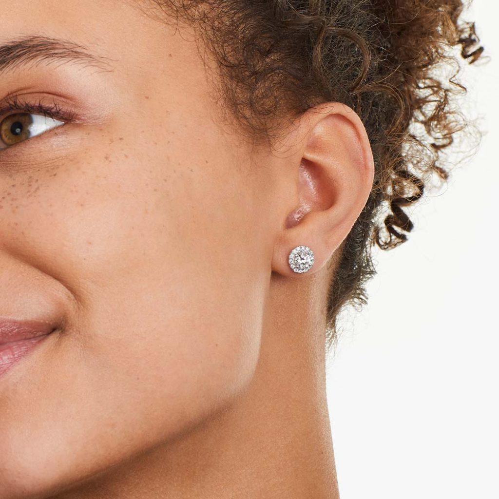 14K White Gold Halo Lab Created Diamond Stud Earrings (0.50 CTW - F-G / VS1-VS2)