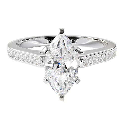 14K White Gold Thin Channel Set Round Shaped Diamond Engagement Ring