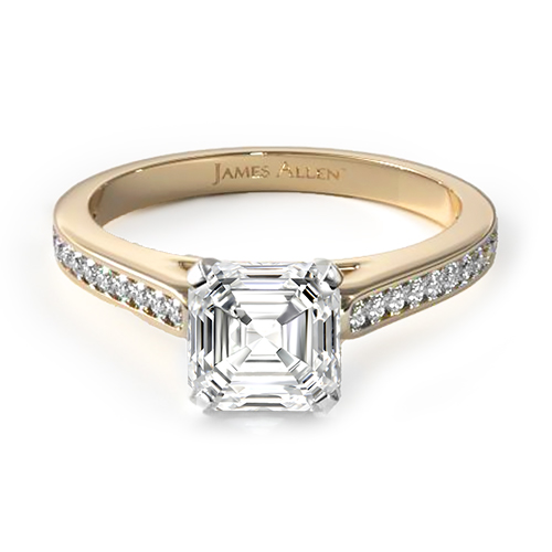 14K Yellow Gold Thin Channel Set Round Shaped Diamond Engagement Ring