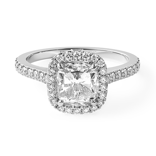 18K White Gold Cushion Outline Pavé Engagement Ring