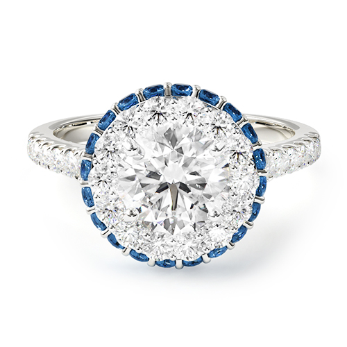 14K White Gold Sapphire Accented Falling Edge Engagement Ring