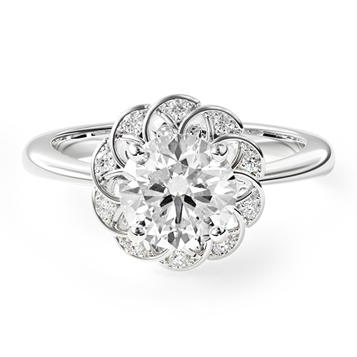 14K White Gold Open Lace Pavé Diamond Halo Engagement Ring
