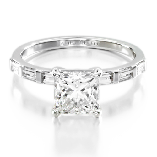14K White Gold Straight Baguette Row Diamond Engagement Ring