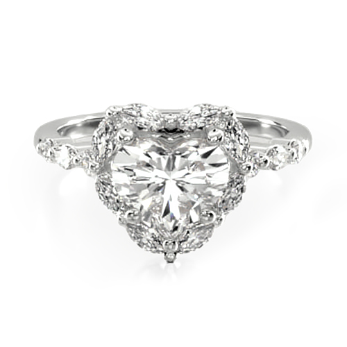 14K White Gold Shared Prong Marquise Halo Diamond Engagement Ring