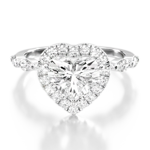 14K White Gold Marquise Row Diamond Halo Engagement Ring