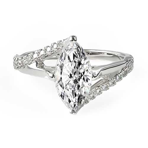 14K White Gold Bypass Pavé Kite-Set Engagement Ring