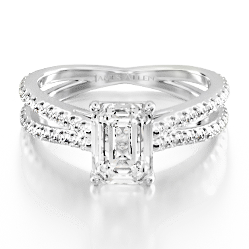 14K White Gold Cathedral Crossover Diamond Engagement Ring
