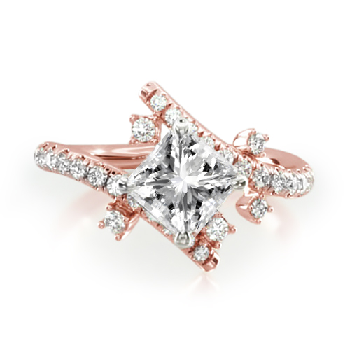 14K Rose Gold Blossom Tree Diamond Engagement Ring