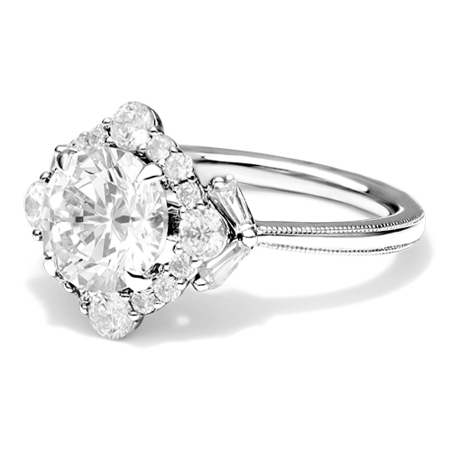 14K White Gold Vintage Glamour Halo Diamond Engagement Ring