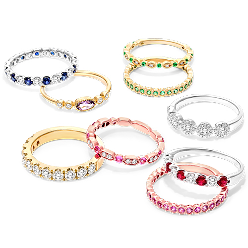 A variety of gemstone and diamond stackable rings 