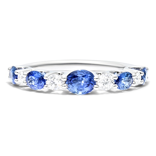 14K White Gold Oval Sapphire And Diamond Ring