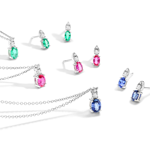 Sapphire, Emerald, And Ruby pendants and earrings 
