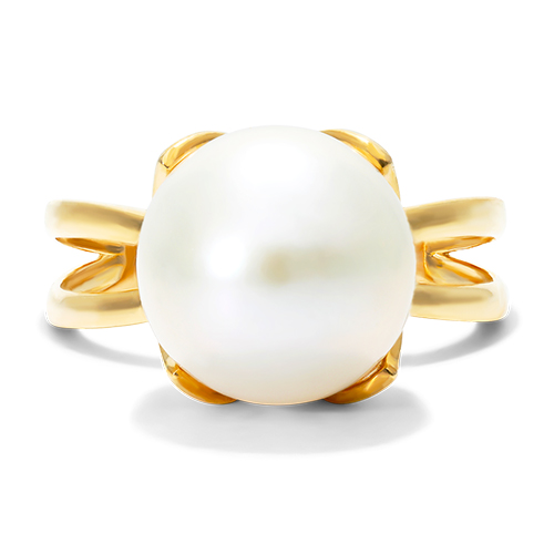 14K Yellow Gold Freshwater Cultured Pearl Wire Leaf Ring 