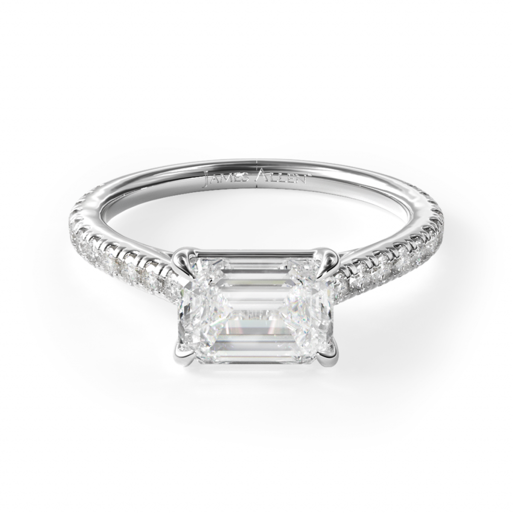 14K White Gold East-West Pavé Cathedral Diamond Engagement Ring