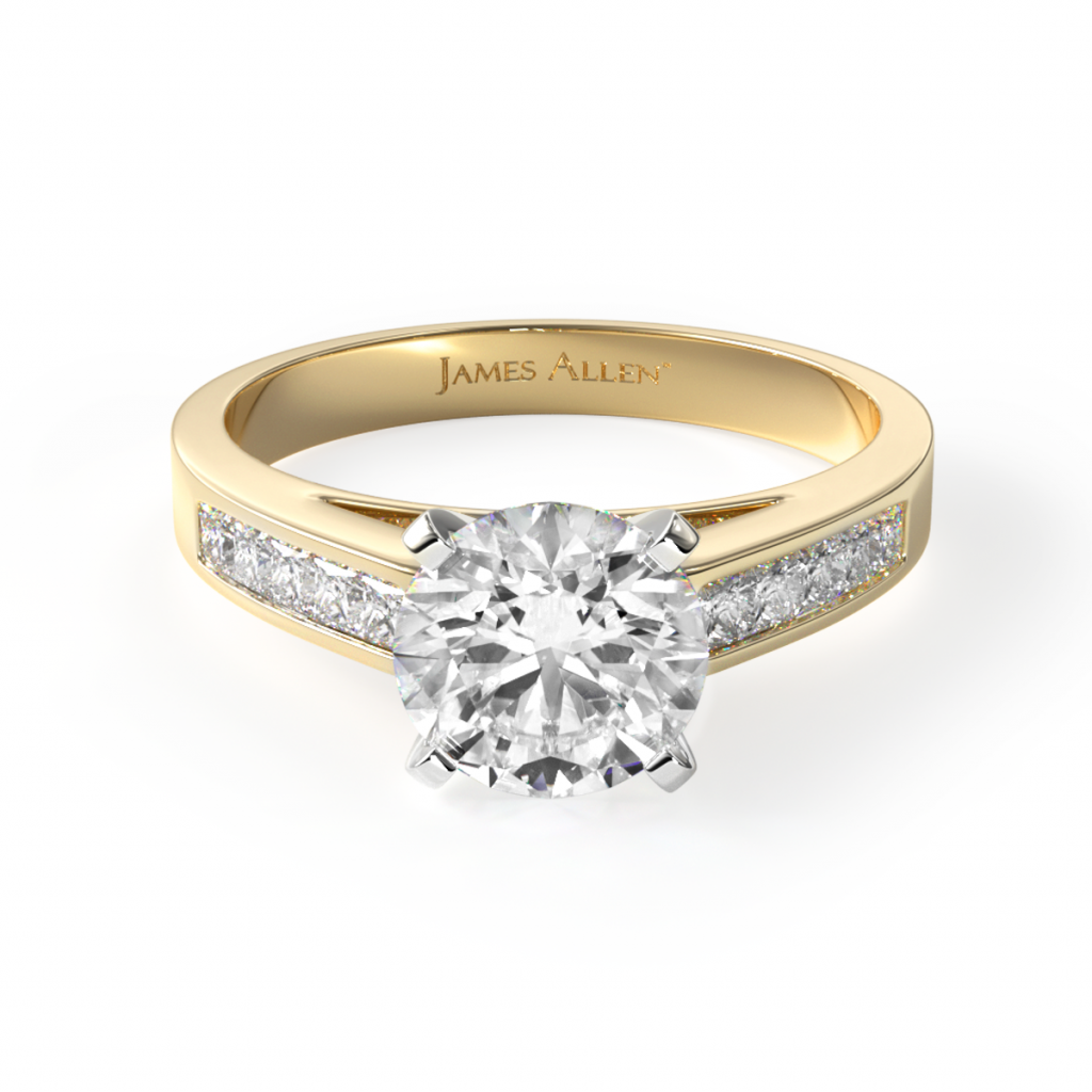 14K Yellow Gold 0.25ct Channel Set Princess Shaped Diamond Engagement Ring