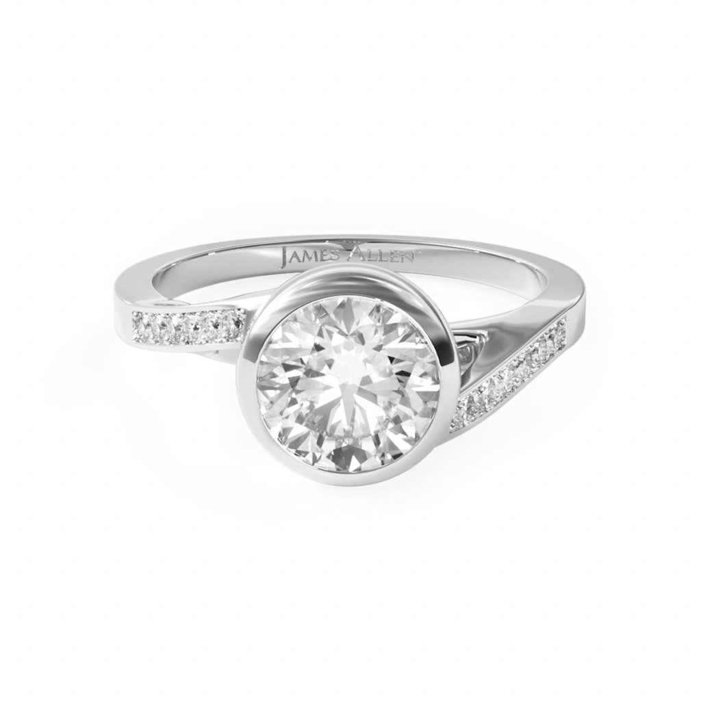 14K White Gold Pavé Bypass Bezel Set Diamond Engagement Ring