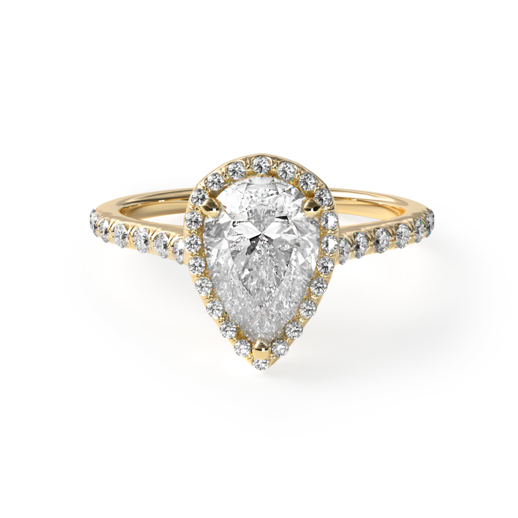 14K Yellow Gold Pavé Halo And Shank Diamond Engagement Ring (Pear Center)