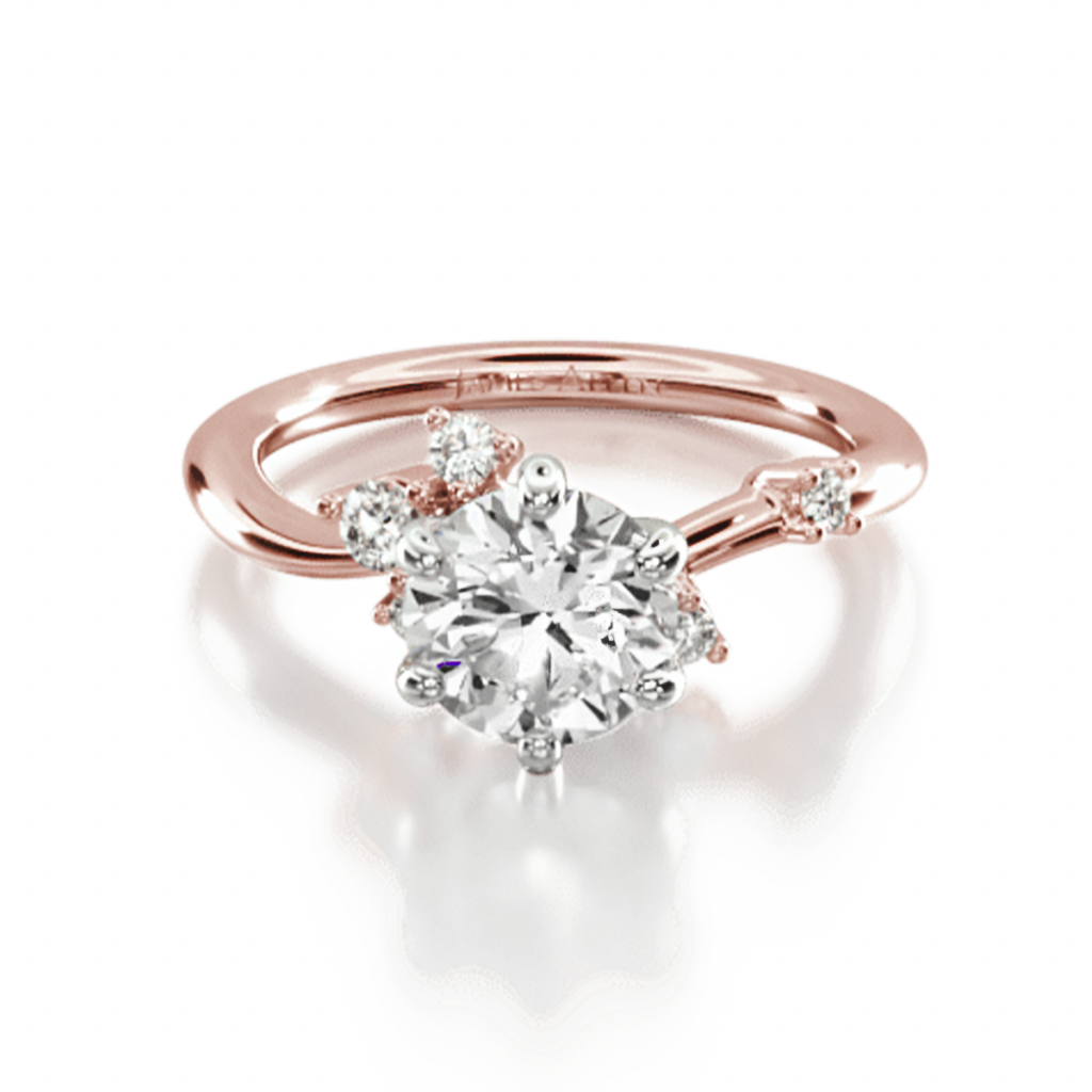 14K Rose Gold Scattered Blooms Undulated Diamond Engagement Ring