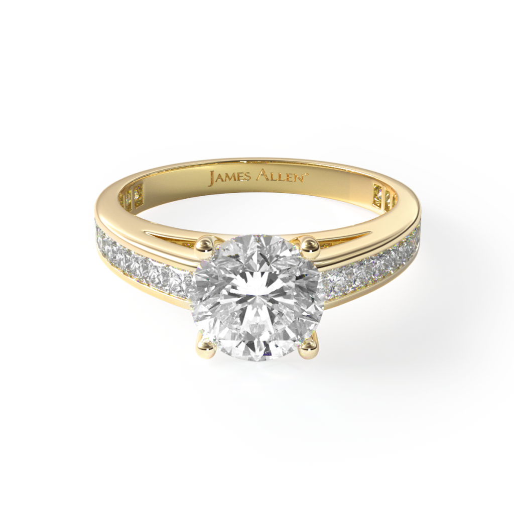 14K Yellow Gold Thin Channel Set Round Shaped Diamond Engagement Ring