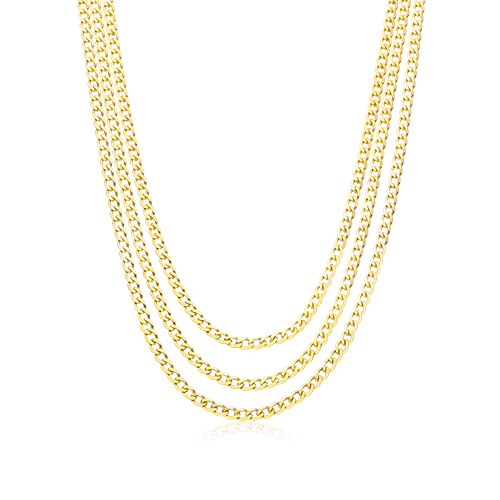 14K Yellow Gold Triple Strand Open Curb Chain Necklace