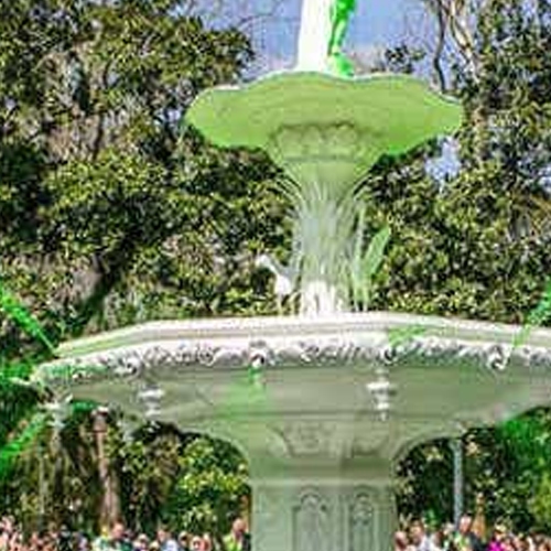 green water coming out of a fountain for St. Patrick's Day