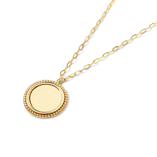 14K Yellow Gold Beaded Disk Medallion Necklace