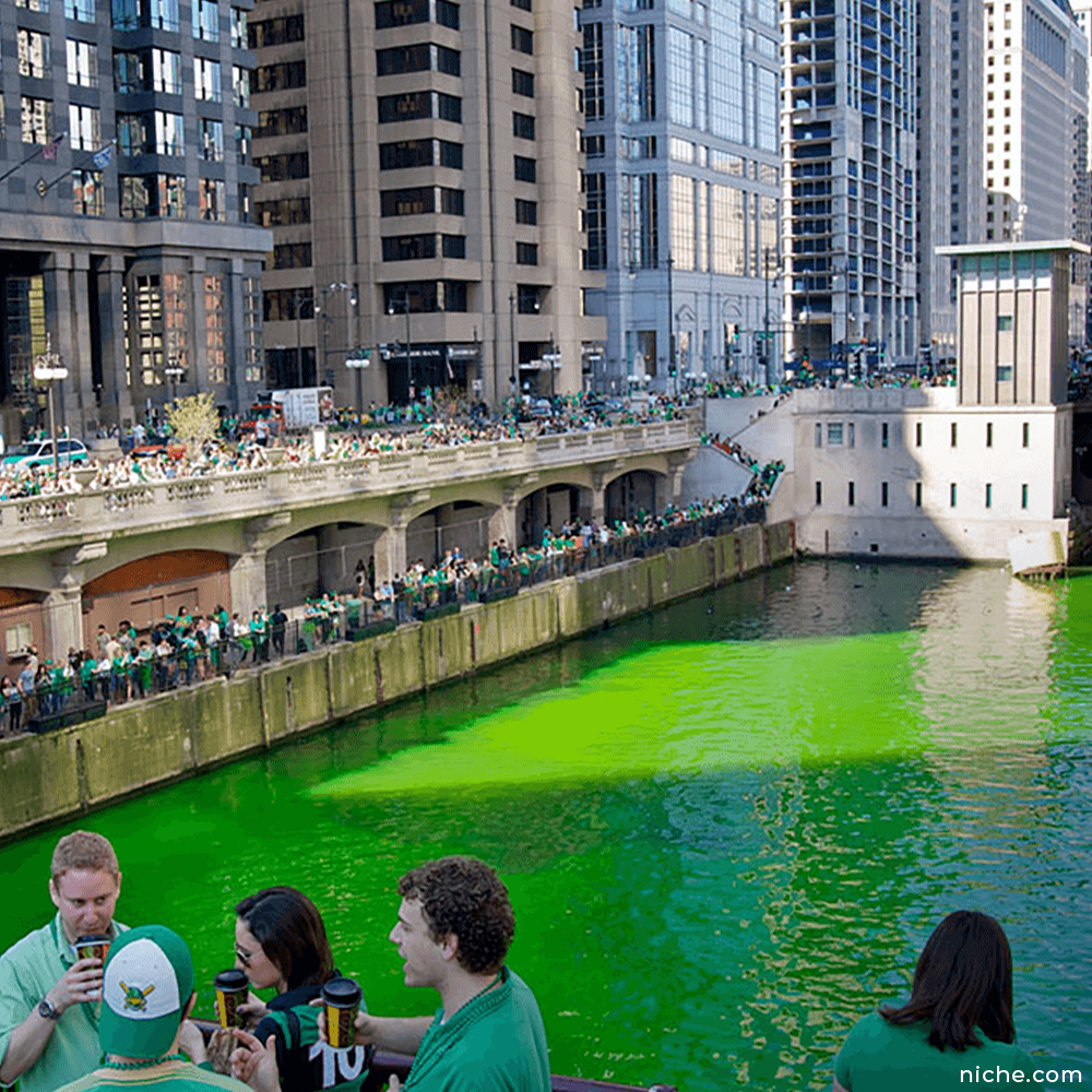 The Chicago River dyed green for St. Patrick's Day
