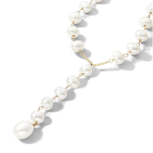 14K Yellow Gold Freshwater Cultured Pearl Lariat Necklace (8.0-9.0mm)