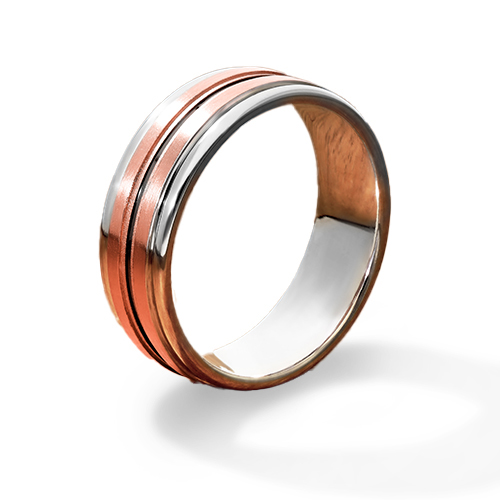 14K White Gold 7MM Centric Two Tone Brushed Band