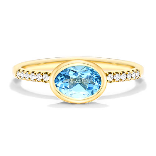 18K Yellow Gold East-West Oval Blue Topaz And Diamond Ring (7.0x5.0mm)