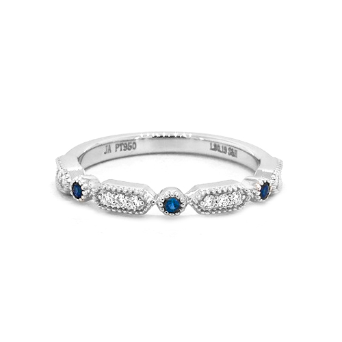 Platinum Blue Sapphire And Diamond Arrow Shape Wedding Ring