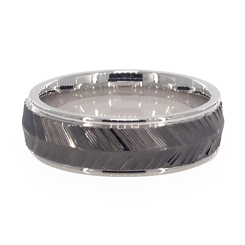 14K White Gold Ribbed Chevron Pattern Band