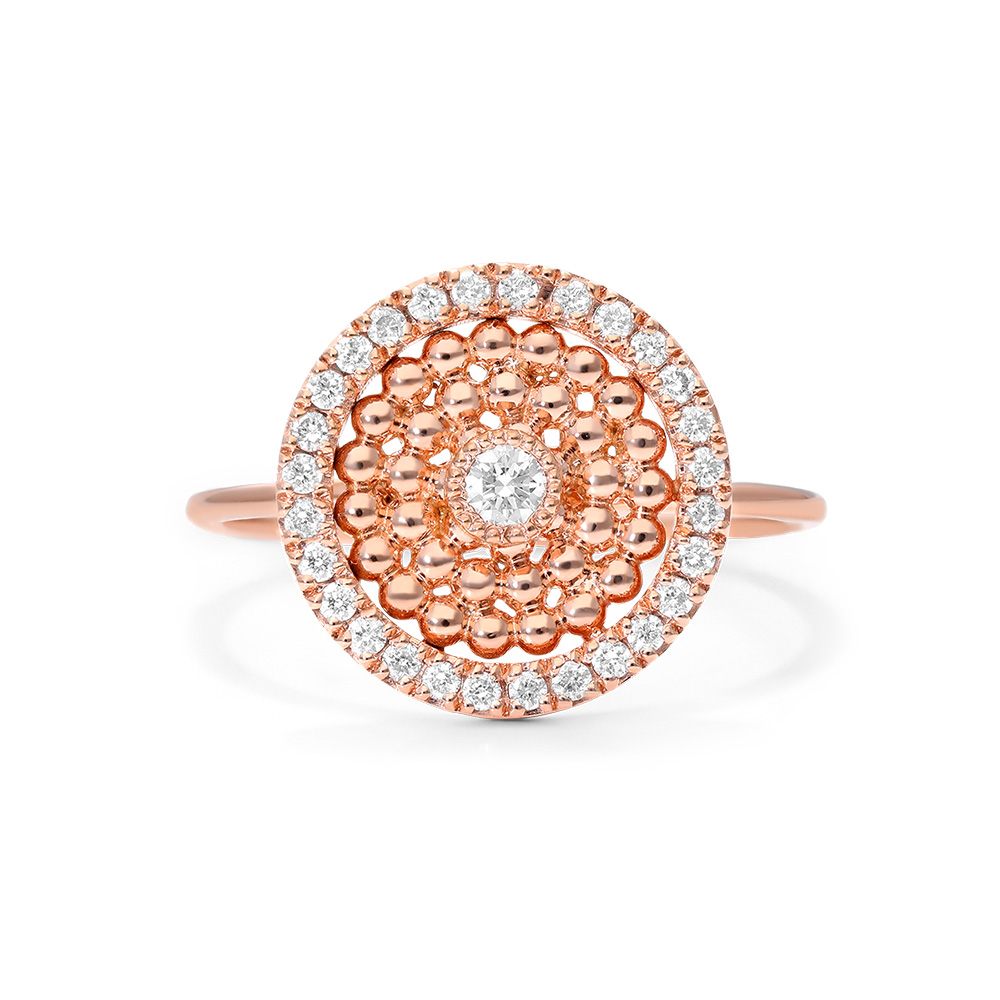 18K Rose Gold Dots Inner Circle Diamond Ring