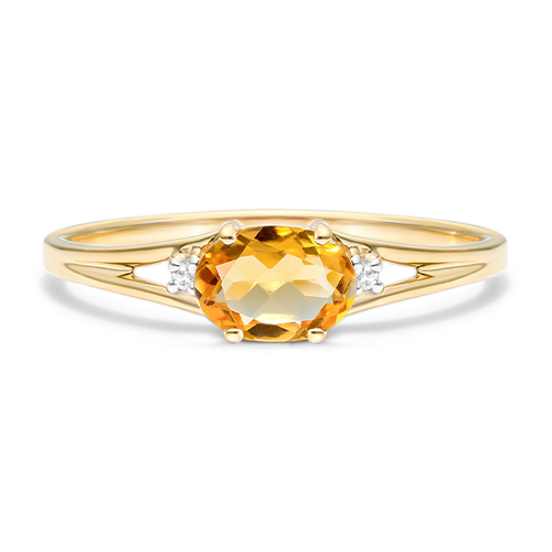 14K Yellow Gold Oval Citrine And Diamond Accent Birthstone Ring