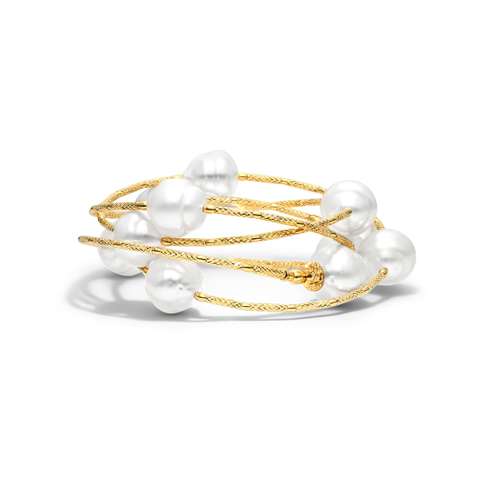 18K Yellow Gold Baroque Freshwater Cultured Pearl Spring Bracelet