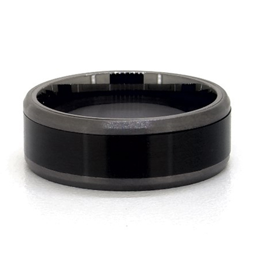 Black Titanium Center And Tantalum Edge Two-Tone 8mm Satin Finished Comfort Fit Ring