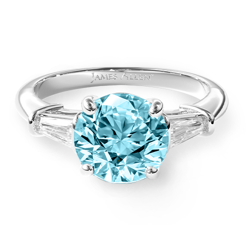 Lab-Created 1.37 Carat D-VVS2 Ideal Cut Round Diamond Tapered Baguette Diamond Engagement Ring