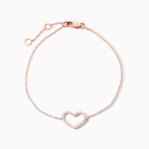 14K Rose Gold Diamond Open Heart Chain Bracelet