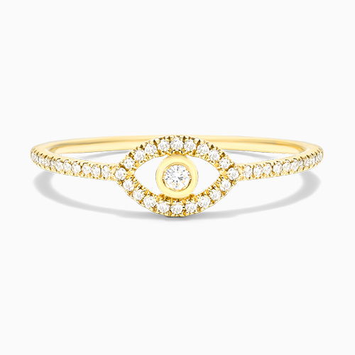 14K Yellow Gold Evil Eye Diamond Ring