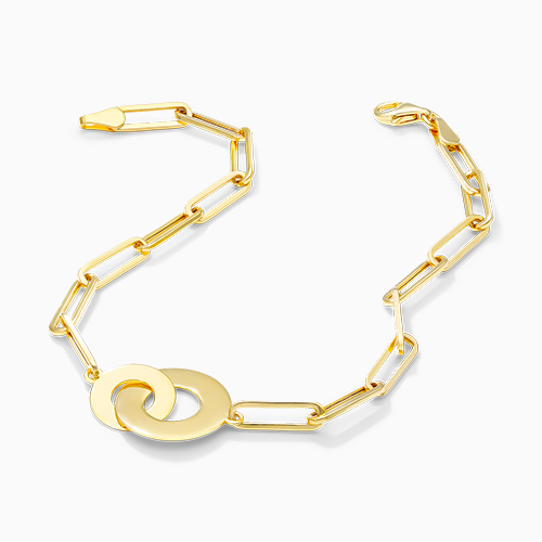 14K Yellow Gold Interlocked Disk Paper Clip Bracelet 