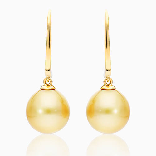 14K Yellow Gold Golden South Sea Cultured Pearl Leverback Drop Earrings (9-10 Mm)