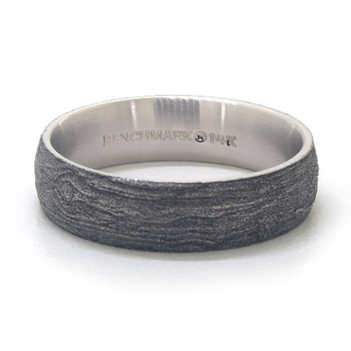 14K White Gold Blackened Log Knot Pattern Comfort Fit Ring