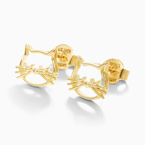 14K Gold Kitty Cat Stud Earrings