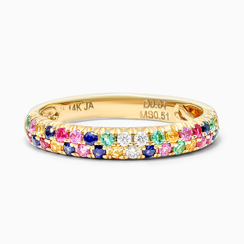 14K Yellow Gold Double Row Pavé Multicolor Ring