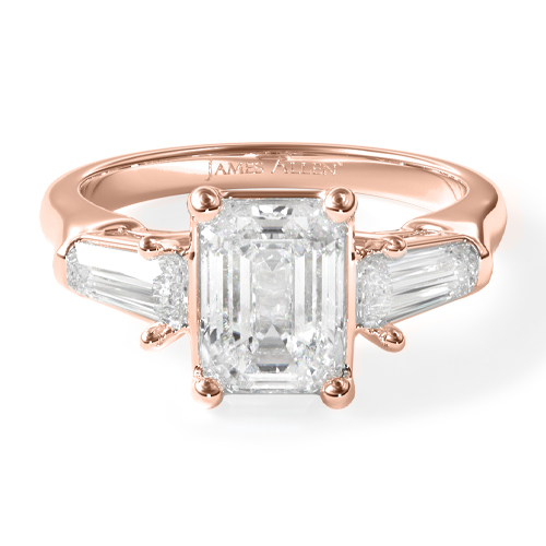 14K Rose Gold Tapered Baguette Three Stone Diamond Engagement Ring