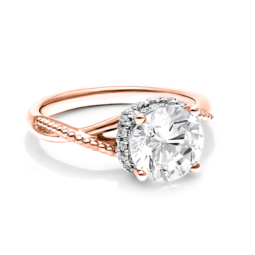 14K Rose Gold Vintage Ribbon Diamond Engagement Ring