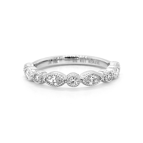 14K White Gold Round And Marquise Diamond Wedding Ring
