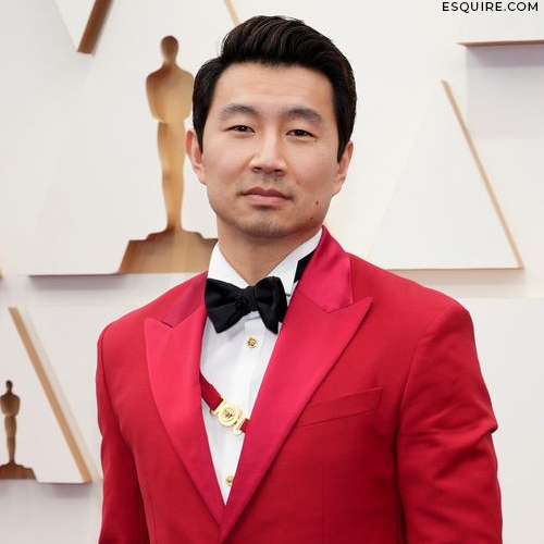 Simu Liu posing on the 2022 Oscars red carpet 