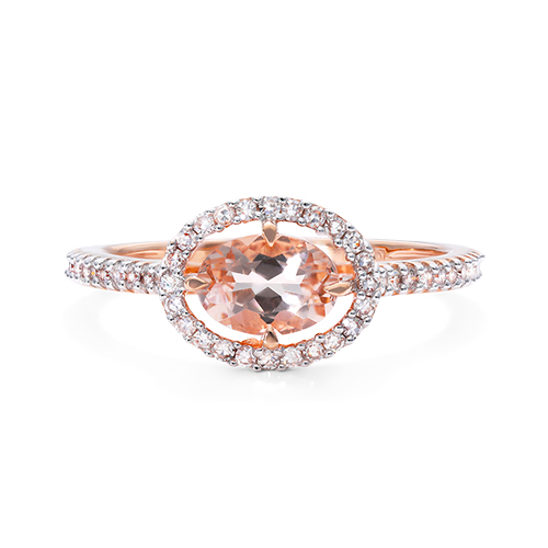 14K Rose Gold East-West Morganite And Diamond Floating Halo Ring (6.0x4.0mm)