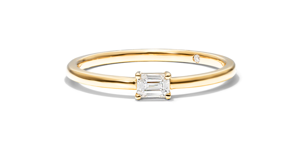 14K Yellow Gold Petite Solitaire Emerald Cut Diamond Ring